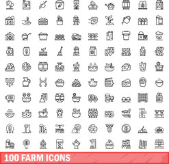 Obraz na płótnie Canvas 100 farm icons set. Outline illustration of 100 farm icons vector set isolated on white background