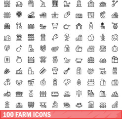 100 farm icons set. Outline illustration of 100 farm icons vector set isolated on white background
