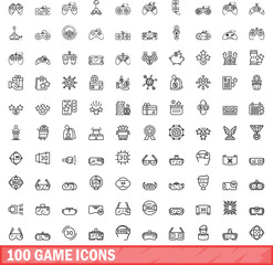 100 game icons set. Outline illustration of 100 game icons vector set isolated on white background