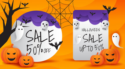 Halloween sale promotion banner vector illustration