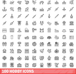 100 hobby icons set. Outline illustration of 100 hobby icons vector set isolated on white background