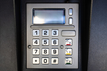 keyboard buttons for entering a pin code on a bank self-service terminal when paying with a credit...