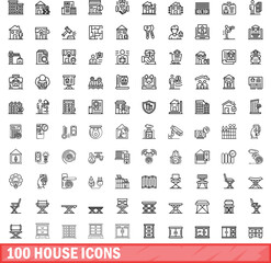 100 house icons set. Outline illustration of 100 house icons vector set isolated on white background