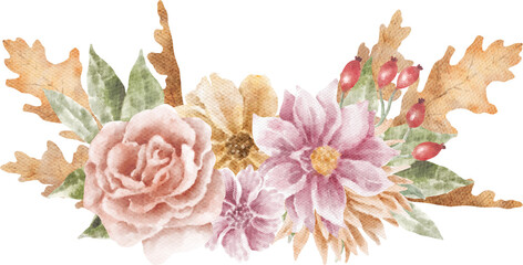 Fall flowers bouquet watercolour illustration