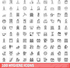 100 hygiene icons set. Outline illustration of 100 hygiene icons vector set isolated on white background