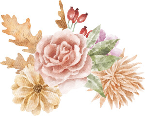 Fall flowers bouquet watercolour illustration