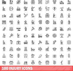 100 injury icons set. Outline illustration of 100 injury icons vector set isolated on white background