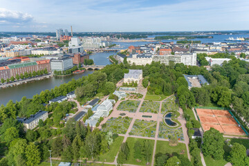 Helsinki Botanical Garden in Finland. Drone Point of View.