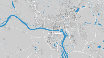 Danube river map, Bratislava city, Slovakia. Watercourse, water flow, blue on grey background road street map. Detailed vector illustration.