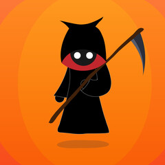 sickle mascot in cartoon form With a scythe in his hand, a menacing grim reaper. a Halloween illustration