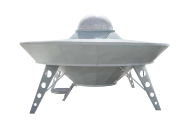 Foto op Plexiglas Isolated UFO. Spaceship on transparent background. silver alien spaceship © Mirador