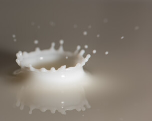 Closeup of drop of milk falling into milk bath