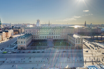 The Royal Palace is located in Gamla Stan Island in Stockholm, Sweden. Drone Point of View