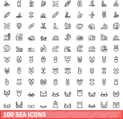 100 sea icons set. Outline illustration of 100 sea icons vector set isolated on white background