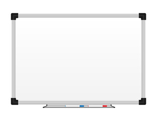 Realistic office Whiteboard. Empty whiteboard with marker pens.  stock illustration.