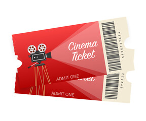 Cinema tickets isolated on white background. Realistic front view. Movie banner. Cinema Movie Tickets Set.  stock illustration.