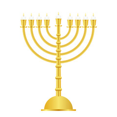 Realistic Gold Hanukkah menorah icon on white background.  stock Illustration