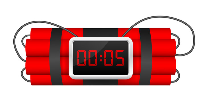 Red dynamite pack with electric time bomb, TNT.  stock illustration.
