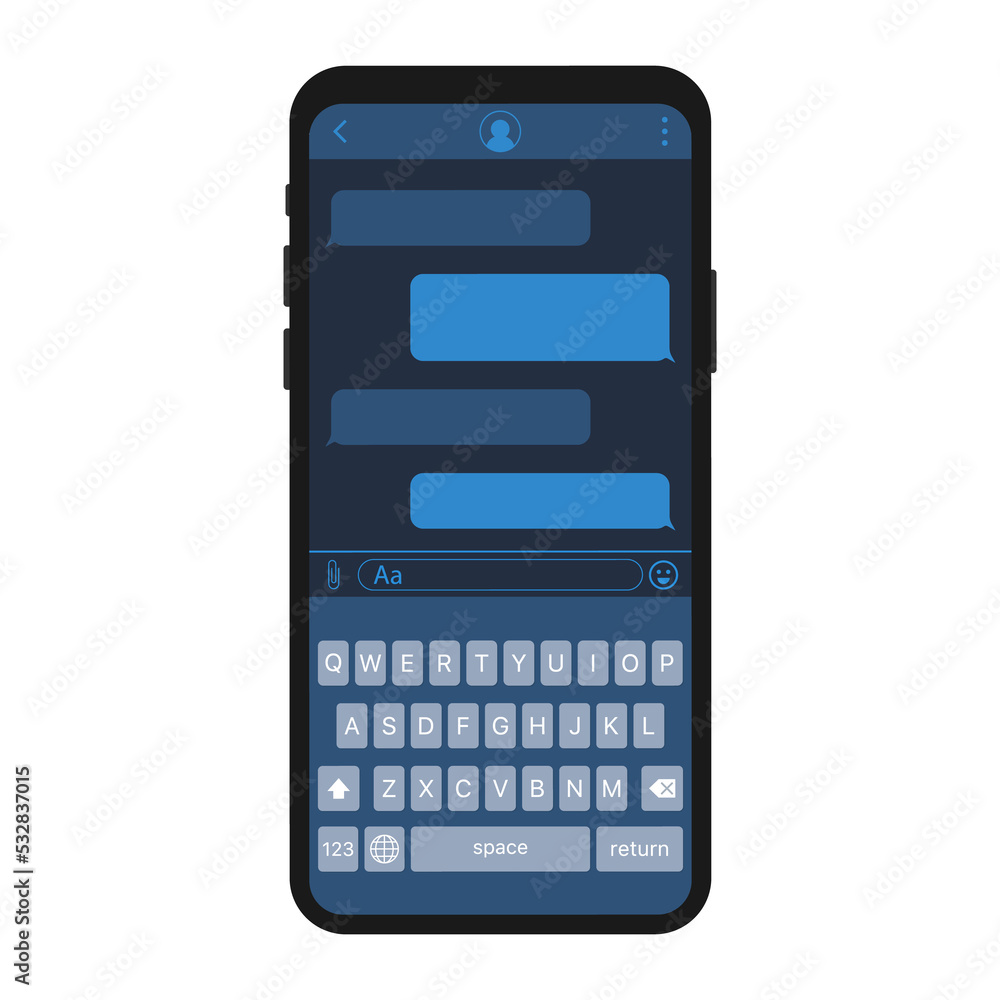 Poster chat interface application with dialogue window. clean mobile ui design concept. sms messenger. stoc