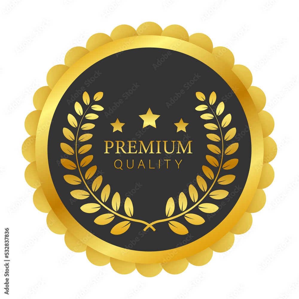 Sticker Best quality Gold sign with laurel.  stock illustration