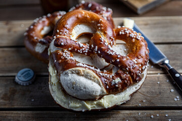 German Pretzel called Brezel,pastry from Southern Germany with butter ,very popular in Oktoberfest.