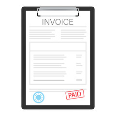 Invoice with paid stamp in clipboard.  stock illustration.