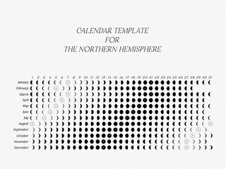 The template of the Lunar calendar 2023 for Northern Hemisphere on a white background. 
