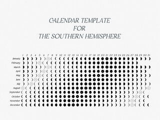 The template of the Lunar calendar 2023 for Southern Hemisphere on a white background.