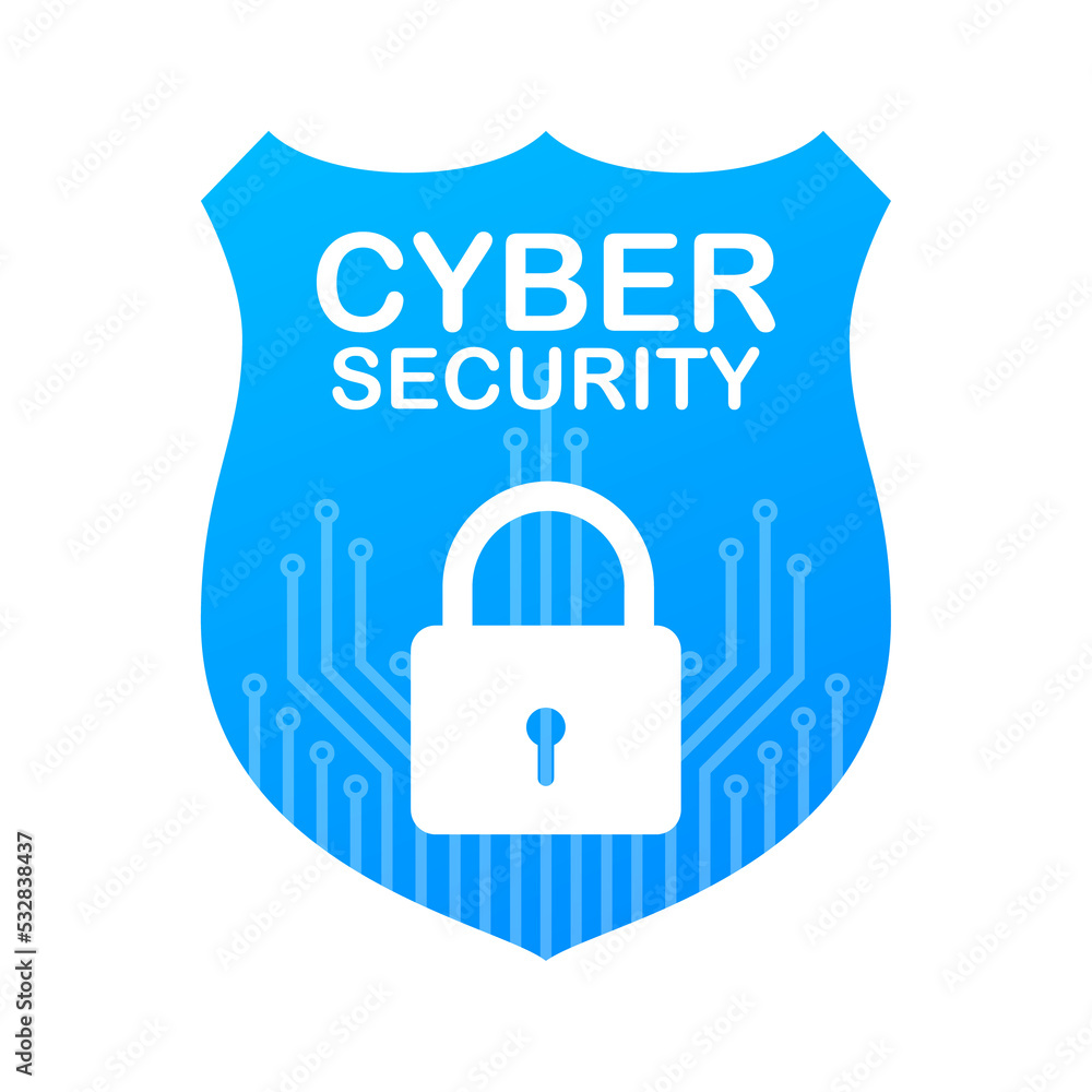Poster cyber security logo with shield and check mark. security shield concept. internet security. stock il