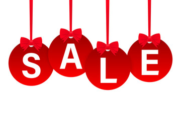 Set Of Four Red Rounded Hangtags Sale.  stock illustration.