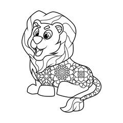 Coloring book for children. Cute lion cub in zentangle style. Task for children, can be used in a book, magazine. Vector illustration