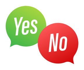 Yes No word text on talk shape.  stock illustration yes no in speech bubble on white background.  stock illustration.