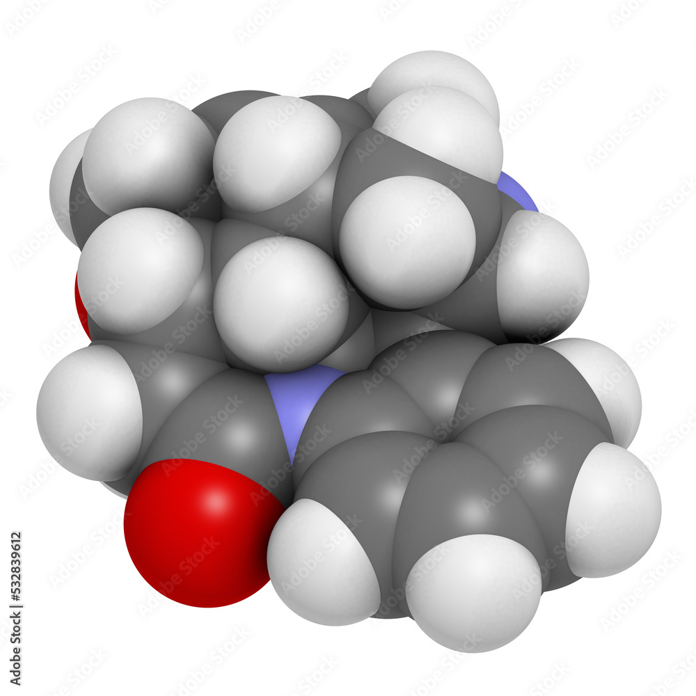 Poster strychnine poisonous alkaloid molecule. isolated from strychnos nux-vomica tree