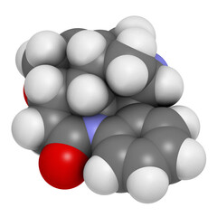 Strychnine poisonous alkaloid molecule. Isolated from Strychnos nux-vomica tree