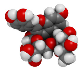 Rutin (rutoside, sophorin) molecule. Herbal glycoside composed of quercetin and rutinose