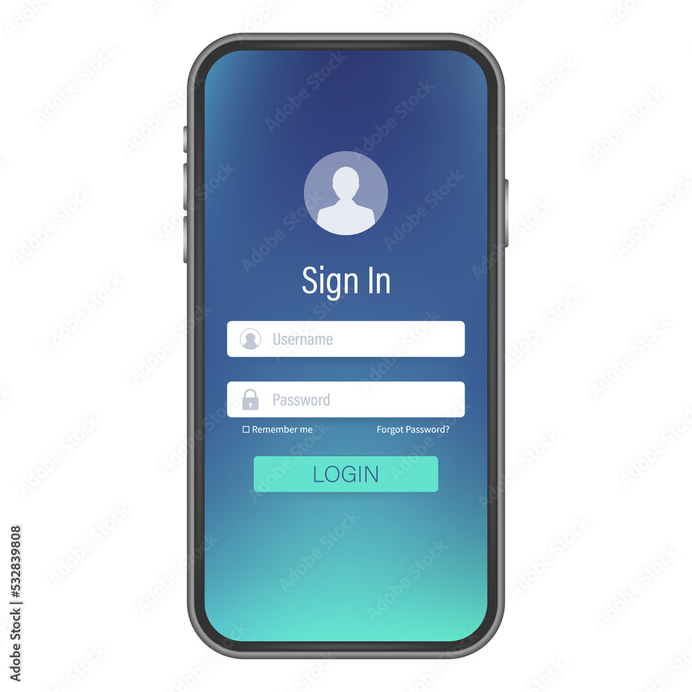 Poster clean mobile ui design concept. login application with password form window. stock illustration.