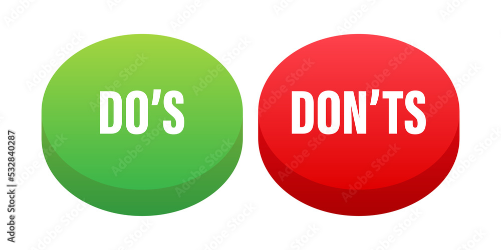 Poster do's and don'ts button. flat simple thumb up symbol minimal round logotype element set. illustration