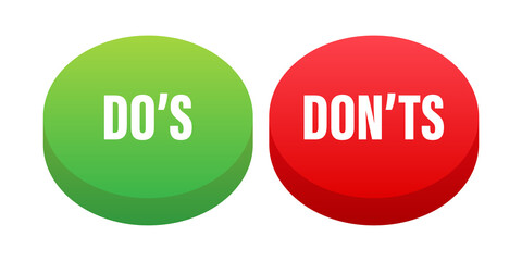 Do's and Don'ts button. Flat simple thumb up symbol minimal round logotype element set.  illustration.