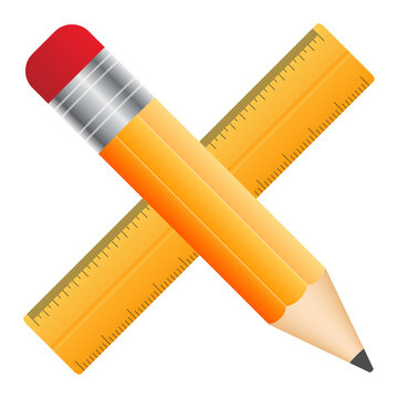Ruler and Pencil on white background.  stock illustration.