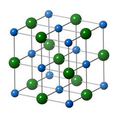 Sodium chloride (rock salt, halite, table salt), crystal structure.