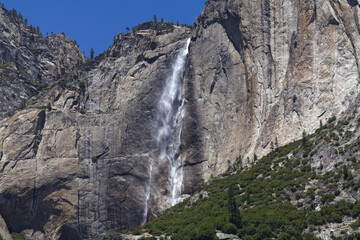 Fototapeta na wymiar Waterfall Yosemite National Park Califoria Blue Sky Green Trees