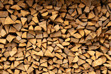 Logs as a background, Carpathian forest, logs for the winter