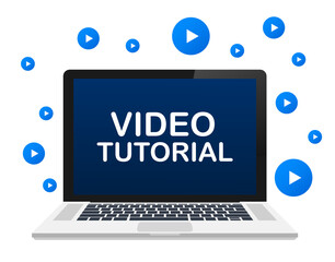 Video tutorials. Study and learning background, distance education and knowledge growth. Video conference and webinar icon.  stock illustration.