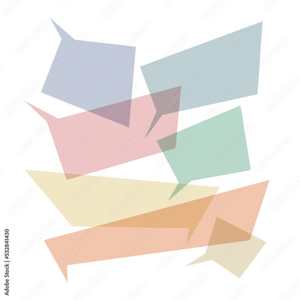 Poster vector isolated pastel color transparent speech bubbles composition. various call out shapes for bac