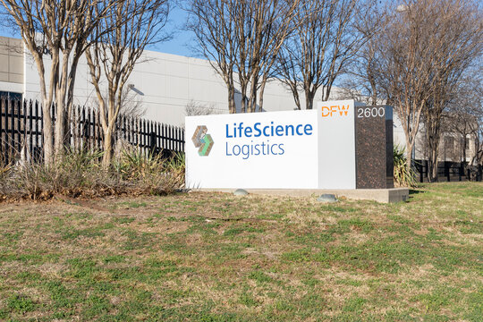 Irving, Texas, USA - March 20, 2022: LifeScience Logistics (LSL) Warehouse in Irving, Texas, USA. LSL is a Board of Pharmacy licensed distributor. 