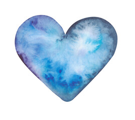 blue delicate light space watercolor heart in divorces for a festive day and mood