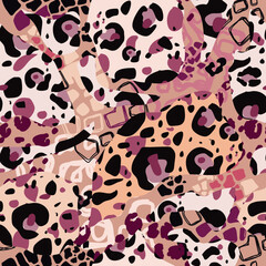 Animal skin fantasy  beautiful  seamless pattern  of jaguar, tiger, guepard,  leopard abstract  Modern safari animal fashion print  skin design for textile, fabric, wallpaper Vector illustration
