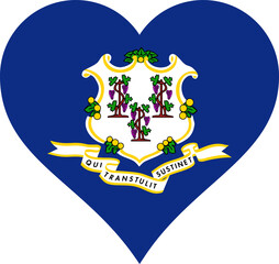 Connecticut USA Heart Flag. CT US Love Shape State Flag. Connecticut United States of America Banner Icon Sign Symbol Clipart. Transparent PNG Flattened JPEG JPG.