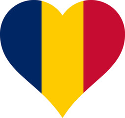 Chad Heart Flag. Chadian Love Shape Country Nation National Flag. Republic of Chad Banner Icon Sign Symbol. Transparent PNG Flattened JPEG JPG. 