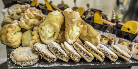 typical chilean food, breakfast, dinner and dessert buffet